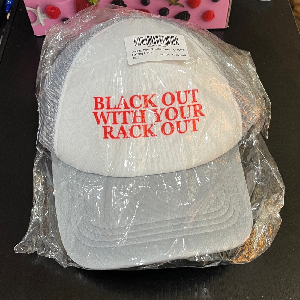 BLACK OUT WITH YOUR RACK OUT print Trucker Hat New
